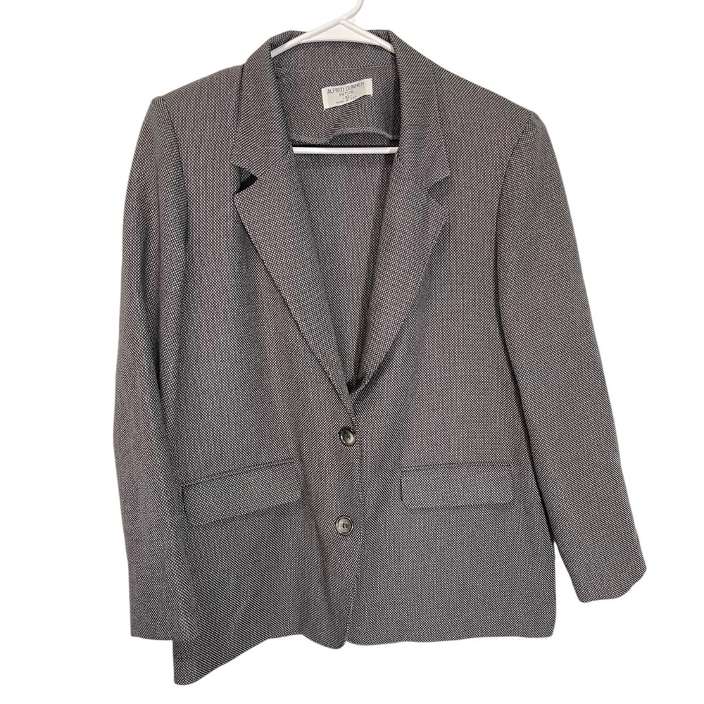 Alfred Dunner 10P Black White Pattern Blazer Two Button Pocket Dark Academia